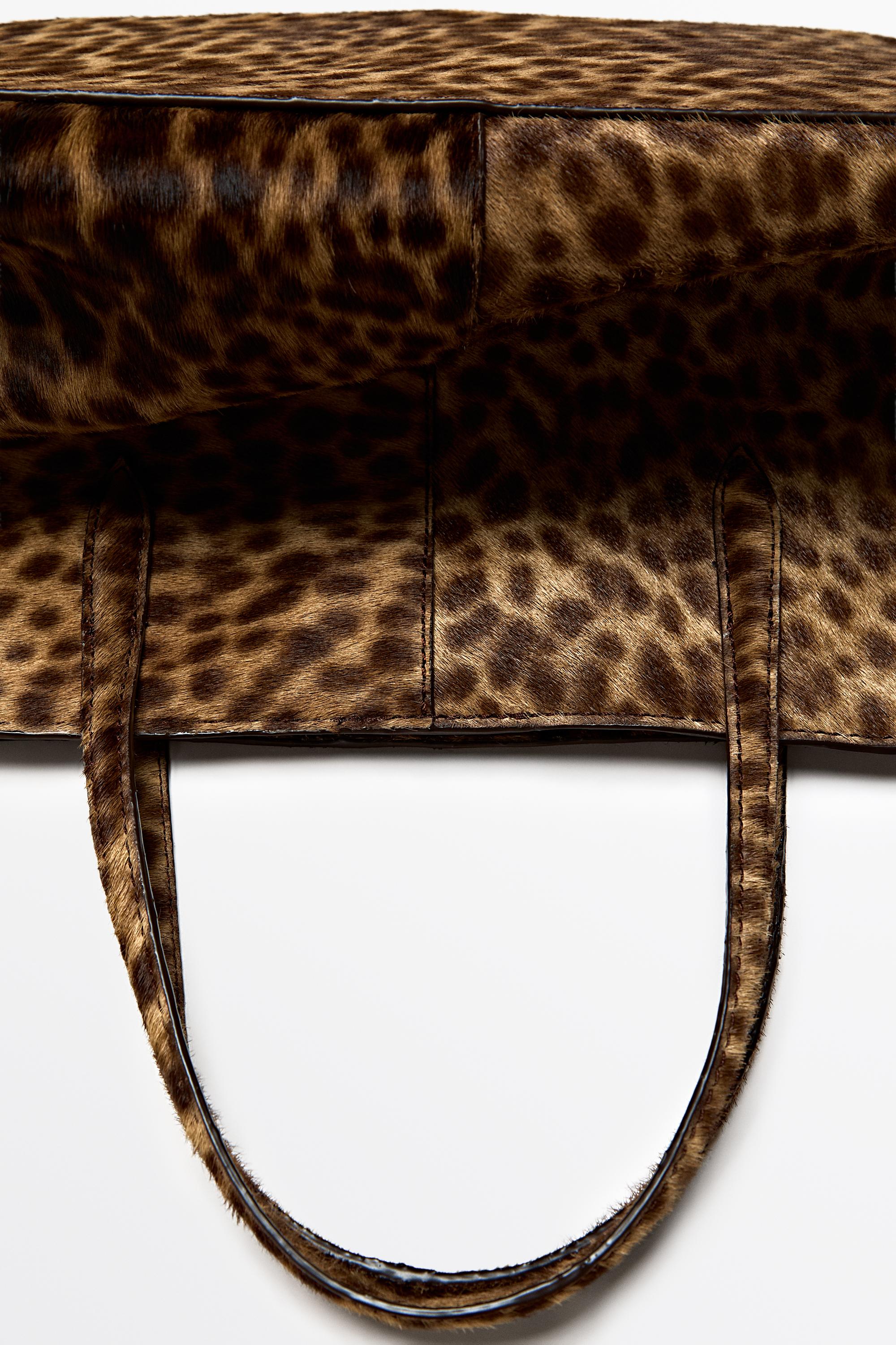 Large fur leather tote bag